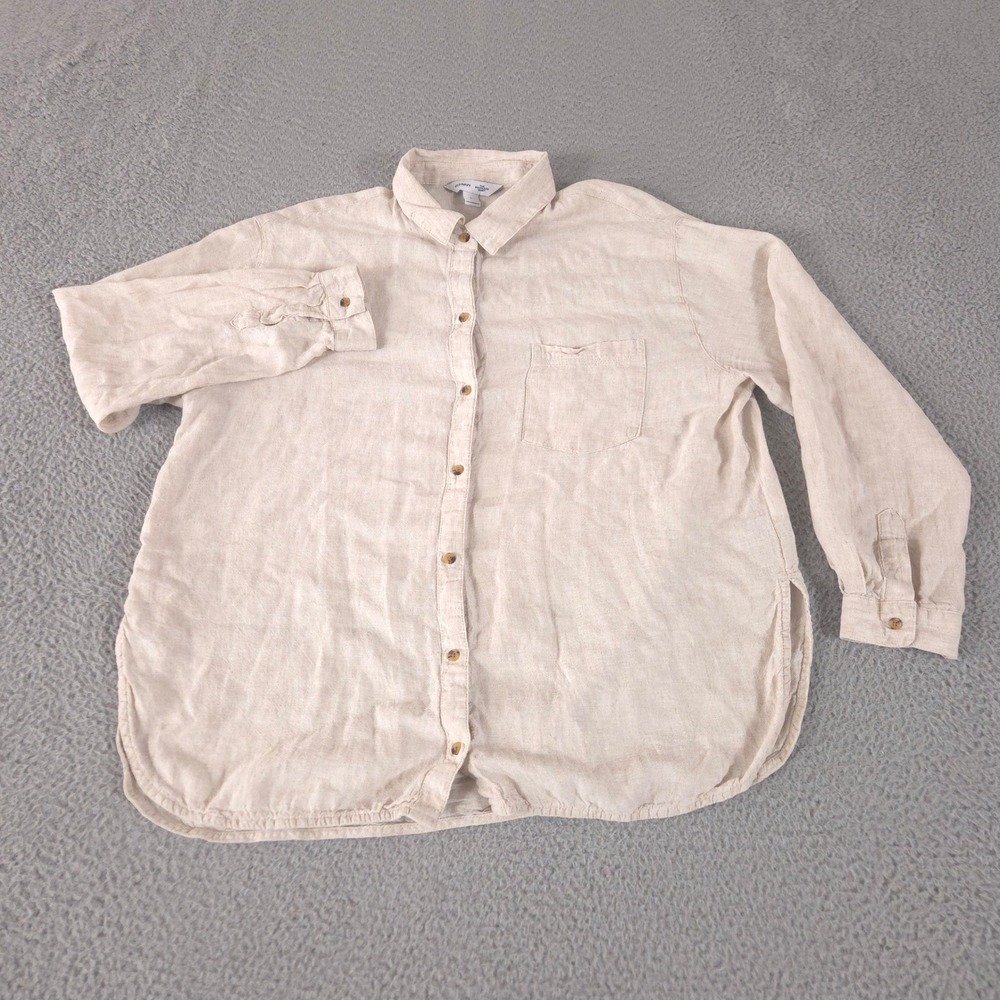 Old Navy Shirt Womens‎ L Natural Linen Boyfriend Linen-Blend Button Down Pocket